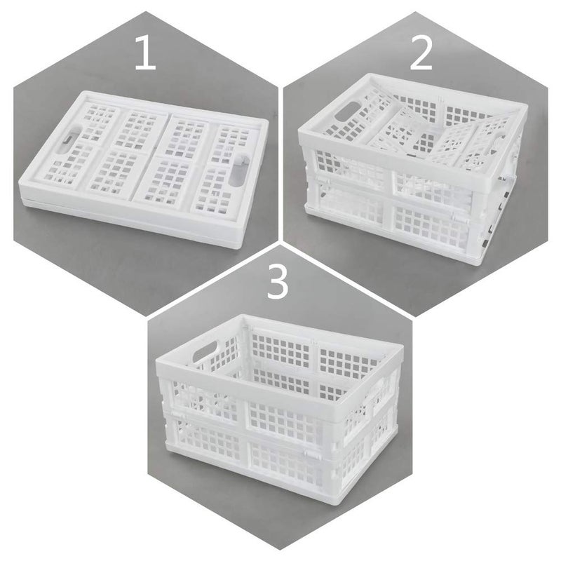 Begale 15 Liter Plastic Collapsible Storage Crates, Folding Crates Storage, Set of 3, White - Image 2